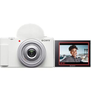 Sony ZV-1F Vlog Camera for Content Creators and Vloggers White Bundle with Lexar 64GB High-Performance 800x UHS-I SDHC Memory Card + Camera Case + 1400 mAh Battery Pack