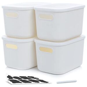 citylife 4 packs plastic storage bins with lids white storage box with handle stackable containers for organizing, 10.12 x 6.97 x 6.22 inch