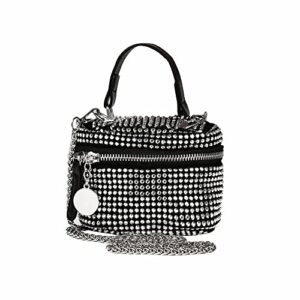 eiyye rhinestones small purse with chain, crossbody handbag mini bucket bag, black clutch purse rhinestones tote bag with top handle
