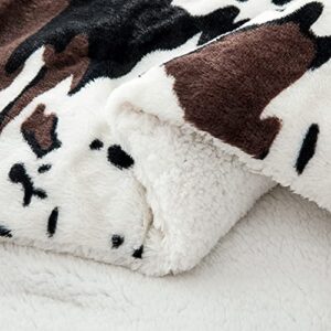 Bytide Cow Printed Soft Thick Fuzzy Faux Fur Sherpa Black White Reversible Throw Blanket Queen Size 86" x 92", Couch Bed Cover Warm Fluffy Cozy Plush Blankets Home Décor