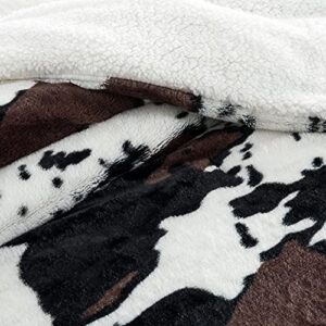 Bytide Cow Printed Soft Thick Fuzzy Faux Fur Sherpa Black White Reversible Throw Blanket Queen Size 86" x 92", Couch Bed Cover Warm Fluffy Cozy Plush Blankets Home Décor