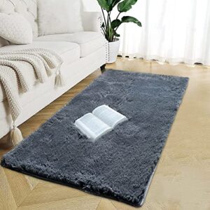 oremila 3×5 area rug for bedroom, super soft fluffy shag rug for living room bedroom, fuzzy plush grey rug for kids nursery room home decor