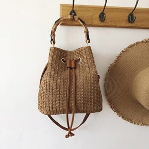 Women Straw Shoulder Bag Beach Woven Tote Bag Crossbody Bucket Handbags Summer Handmade Hobo Purse Bamboo Handle (C)