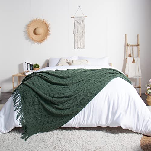 lifein Green Throw Blanket for Couch-Soft Knitted Farmhouse Boho Throw,Cozy Knit Small Lightweight Blankets&Throws with Tassel for Bed,Chair,Sofa,Living Room,Home Decor,Woman,Spring(Green,50 * 60in)