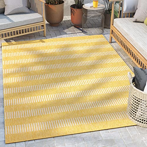 Well Woven Medusa Stria 7'10" x 9'10" Yellow Stripes Indoor/Outdoor Flat-Weave Area Rug