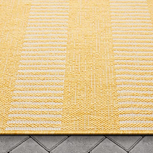 Well Woven Medusa Stria 7'10" x 9'10" Yellow Stripes Indoor/Outdoor Flat-Weave Area Rug