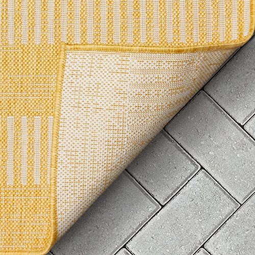 Well Woven Medusa Stria 7'10" x 9'10" Yellow Stripes Indoor/Outdoor Flat-Weave Area Rug