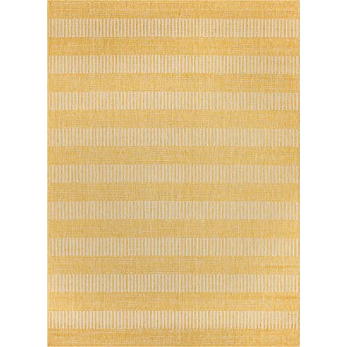 Well Woven Medusa Stria 7'10" x 9'10" Yellow Stripes Indoor/Outdoor Flat-Weave Area Rug