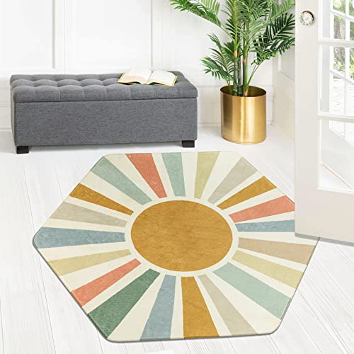 STARUIA Hexagon Sun Boho Rug for Entryway,4'x 4'7"Washable Colorful Nursery Rug for Kids Room,Ultra Soft Non-Slip Carpet Indoor Play Mat for Classroom Living Room