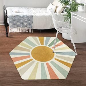 STARUIA Hexagon Sun Boho Rug for Entryway,4'x 4'7"Washable Colorful Nursery Rug for Kids Room,Ultra Soft Non-Slip Carpet Indoor Play Mat for Classroom Living Room