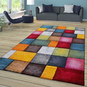 colorful living room rug check design with squares multicolor, size: 6’7″ x 9’6″