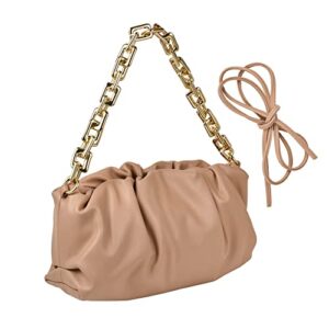 Eiyye Dumpling Purse Leather, Ruched Hobo Handbag, Buttery Soft Cloud Bag, Chain Purse Brown Dumpling Bag for Women