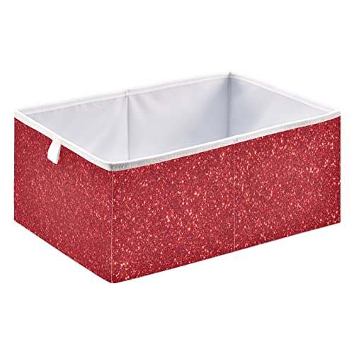 xigua Red Glitter Texture Storage Basket Storage Bin Organizer Basket, Foldable Rectangular Storage Box for Home Office, 16 x 11 x 7 Inch