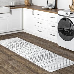 nuloom moroccan blythe machine washable runner rug, 2′ 6″ x 12′, grey