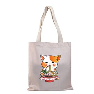 bdpwss cat mom tote bag ramen cat neko anime kawaii gift cat lover canvas shoulder bag crazy cat lady gift ramen fans handbag (cat ramen tg)