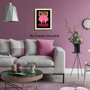 Pink Aesthetic Poster Preppy Room Decor, Cat Canvas Wall Art, Female Power Art Painting, Lightning Art Print for Teen Girls Bedroom College Dorm Room Decor, Girls Trend Wall Decor--12” x 16” Unframed