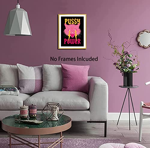 Pink Aesthetic Poster Preppy Room Decor, Cat Canvas Wall Art, Female Power Art Painting, Lightning Art Print for Teen Girls Bedroom College Dorm Room Decor, Girls Trend Wall Decor--12” x 16” Unframed