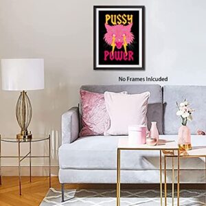 Pink Aesthetic Poster Preppy Room Decor, Cat Canvas Wall Art, Female Power Art Painting, Lightning Art Print for Teen Girls Bedroom College Dorm Room Decor, Girls Trend Wall Decor--12” x 16” Unframed