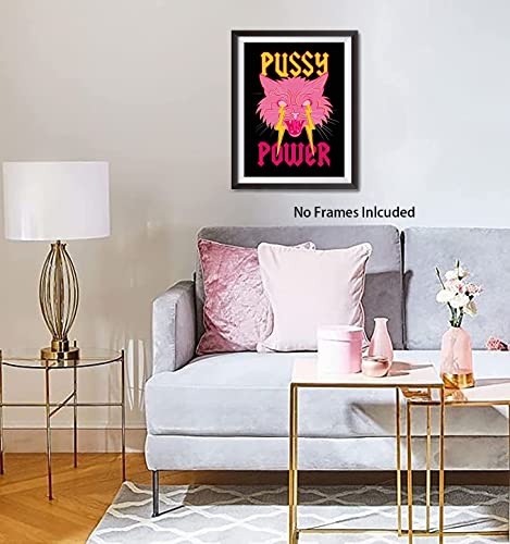 Pink Aesthetic Poster Preppy Room Decor, Cat Canvas Wall Art, Female Power Art Painting, Lightning Art Print for Teen Girls Bedroom College Dorm Room Decor, Girls Trend Wall Decor--12” x 16” Unframed