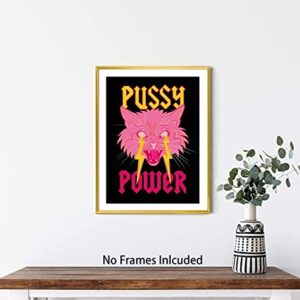 Pink Aesthetic Poster Preppy Room Decor, Cat Canvas Wall Art, Female Power Art Painting, Lightning Art Print for Teen Girls Bedroom College Dorm Room Decor, Girls Trend Wall Decor--12” x 16” Unframed