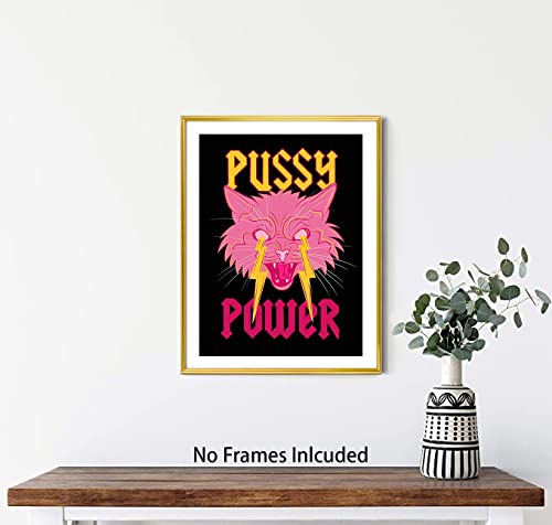 Pink Aesthetic Poster Preppy Room Decor, Cat Canvas Wall Art, Female Power Art Painting, Lightning Art Print for Teen Girls Bedroom College Dorm Room Decor, Girls Trend Wall Decor--12” x 16” Unframed