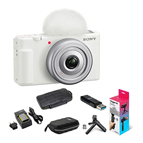 Sony ZV-1F Vlog Camera (White) Bundle with Sony Vlogger Accessory Kit (6 Items)