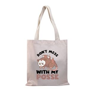 BDPWSS Possum Tote Bag Opossum Lover Gift Possum Mom Gift Don't Mess With My Posse Funny Possum Travel Pouch for Possum Owner (Mess my posse TG)