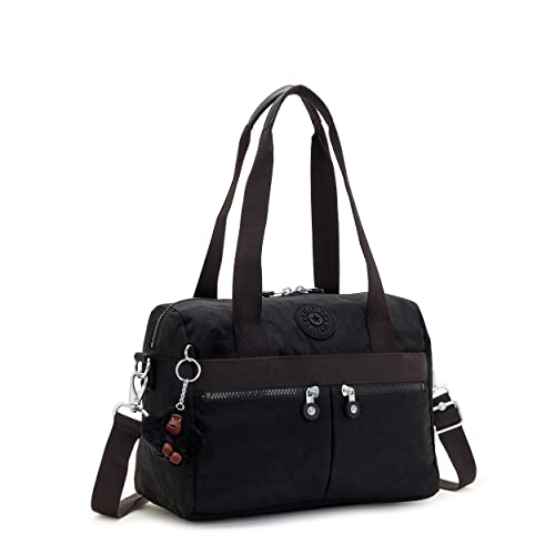 Kipling womens Women's Klara Handbag, Organize Accessories, Removable Shoulder Strap, Dual Carry Handles, Crinkle Handbag, Black Tonal, 12.25 L x 8.5 H 6 D US