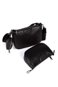 women’s genuine leather hand wallet and shoulder bag | crossbody bag for women | 3 pieces tote bag | satchel purse set (black)
