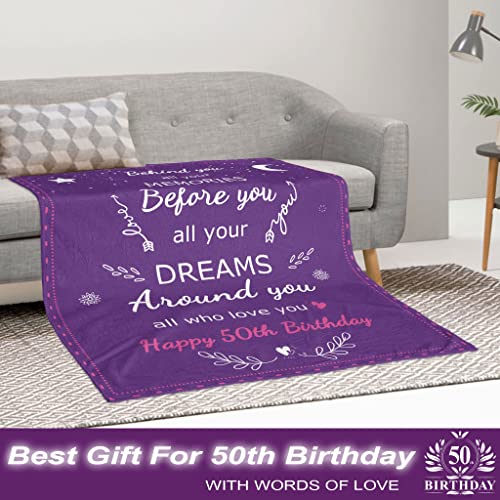 Ruifeihan 50th Birthday Gifts for Women 50"x60" Blanket, 50th Birthday Gift Ideas, 50 Birthday Gifts for Women, 50 Year Old Gifts for Women, 50th Birthday Decorations Women Throw Blankets