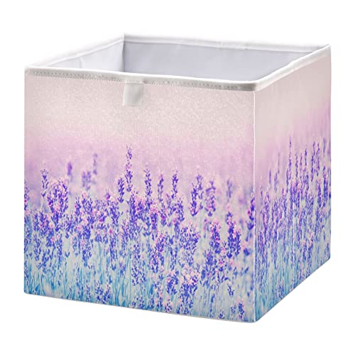 Kigai Storage Basket Cubes 11 In ,Purple Lavender Flowers Foldable Fabric Bins Shelves Toy Storage Box Closet Organizers for Nursery,Utility Room, Storage Room