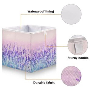 Kigai Storage Basket Cubes 11 In ,Purple Lavender Flowers Foldable Fabric Bins Shelves Toy Storage Box Closet Organizers for Nursery,Utility Room, Storage Room