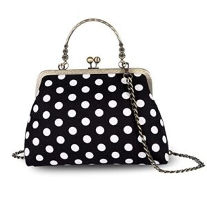 abuyall floral top handle handbag chain strap women kiss lock canvas frame shoulder bag white-polka-dot