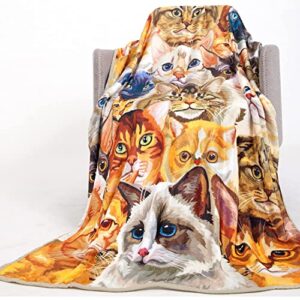 Bilibunny Cat Blanket Cat Gifts for Cat Lovers - All Seasons Sherpa Flannel Fleece Throw Blankets Soft Warm Plush Blanket for Women Girls Couch Sofa Bed Chair Camping & Travel (Kitty, 40"x55")