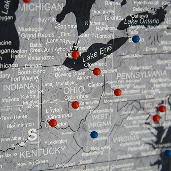 Conquest Maps World Travel Map with Pins Modern Slate Style Push Pin Travel Map Cork Board, Track Your Travels w/a Handmade Unique Canvas Pinable Map (36" x 24")