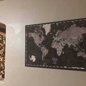 Conquest Maps World Travel Map with Pins Modern Slate Style Push Pin Travel Map Cork Board, Track Your Travels w/a Handmade Unique Canvas Pinable Map (36" x 24")