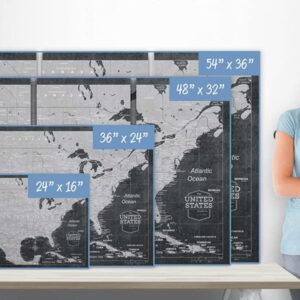 Conquest Maps World Travel Map with Pins Modern Slate Style Push Pin Travel Map Cork Board, Track Your Travels w/a Handmade Unique Canvas Pinable Map (36" x 24")