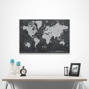 Conquest Maps World Travel Map with Pins Modern Slate Style Push Pin Travel Map Cork Board, Track Your Travels w/a Handmade Unique Canvas Pinable Map (36" x 24")