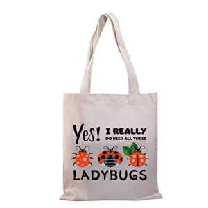 bdpwss ladybug tote bag for women good luck ladybug lover gift yes i really do need all these ladybugs canvas handbag (do need ladybugs tg)