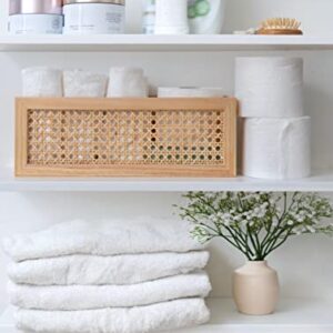 Wood Floating Shelf Rattan Shelve Wall Décor with Towel Rack for Kitchen - Bathroom - Living Room - Laundry Room & Bedroom - Wood Floating Shelves for Wall - Natural Wood Shelves - Rattan Wall Shelf