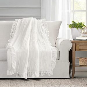 lush decor ella shabby chic ruffle lace blanket, 60″ x 50″, white