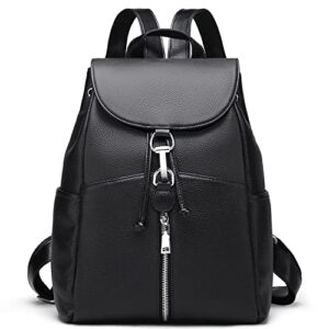 coolcy genuine leather backpack purse for women black fashion backpack (black)