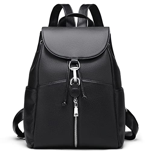 COOLCY Genuine Leather Backpack Purse for Women Black Fashion Backpack (Black)