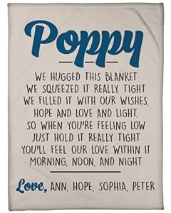 lovely store personalized poppy with grandkids name blanket for grandpa unique birthday gifts papa dad grandfather from grandkids, fathers day christmas, multicolor, 50”x60”