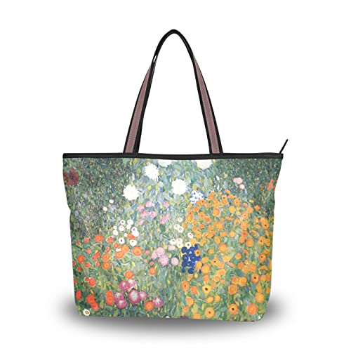 Tote Bag for Women Gustav Klimt Flower Garden Handbag Top Handle Shoulder Bag