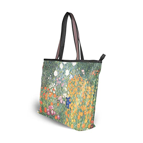 Tote Bag for Women Gustav Klimt Flower Garden Handbag Top Handle Shoulder Bag