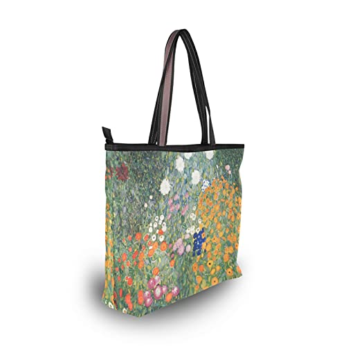 Tote Bag for Women Gustav Klimt Flower Garden Handbag Top Handle Shoulder Bag