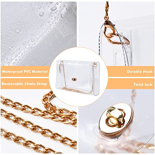 FAIME 3 in 1 Clear Purse for Women Stadium, Cute Clear Crossbody Bag Stadium Approved, Small Clear Clutch Purse, Transparent Party Clear Handbag for Sports, Concert, Prom (Gold)