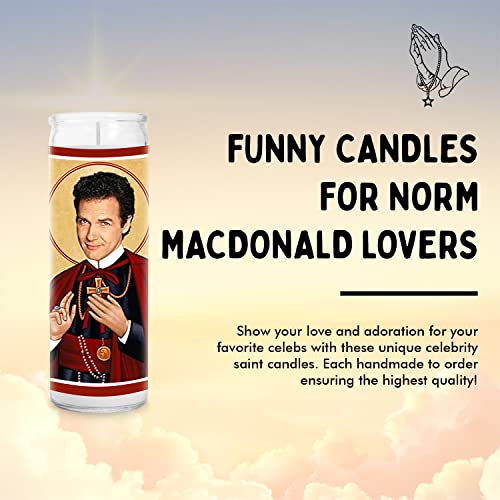 Norm Celebrity Prayer Candle - Comedian Funny Saint Candle - 8 inch Glass Prayer Pop Culture Votive - 100% Handmade in USA - Funny Celeb Novelty Actor TV Show Movie Gift