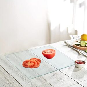 Hacaroa 4 Pack Tempered Glass Cutting Board with Rubber Feet, Rectangle Non-slip Chopping Board, Long Lasting Clear Glass Tray for Kitchen Countertop, Table, Shatter-Resistant, Heat-Resistant, 2 Size